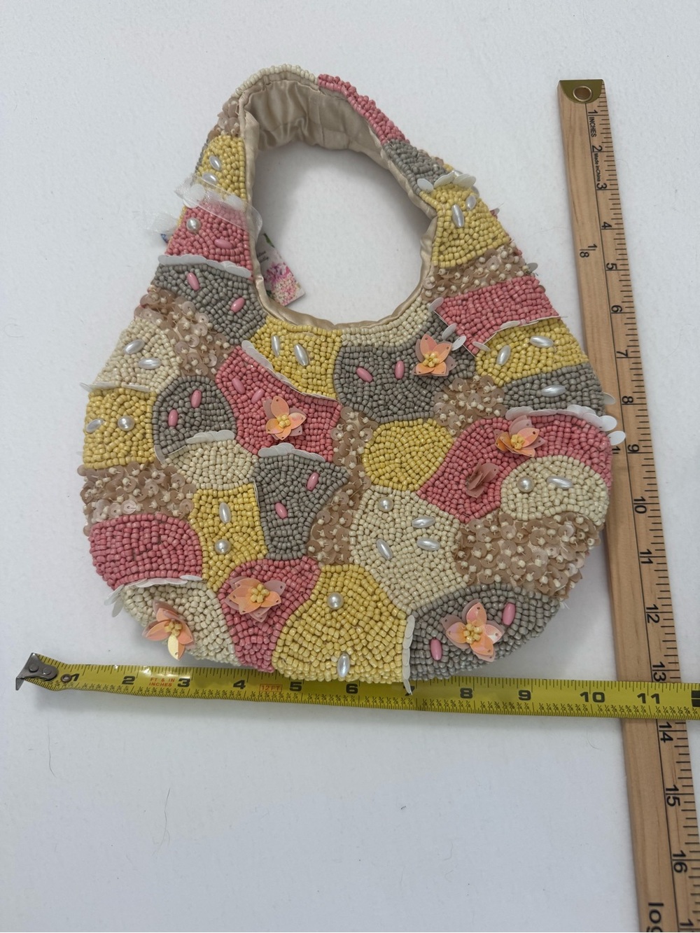 NWT Handcrafted in India Pastel Beaded Floral Hobo Bag Viral TikTok boho - Picture 7 of 7